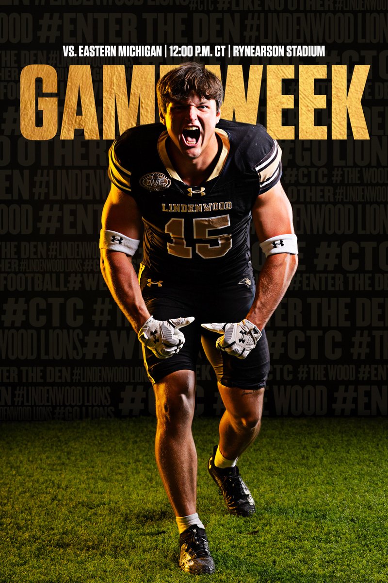 LindenwoodFB's tweet photo. Another opportunity on the road this week ‼️

🆚 Eastern Michigan 
📆 Saturday, September 26
🏟️ Rynearson Stadium 
⏰ 12:00 p.m. CT
📺 ESPN+
📻 KCLC

#BurnTheWood https://t.co/oAGkqUxA5q