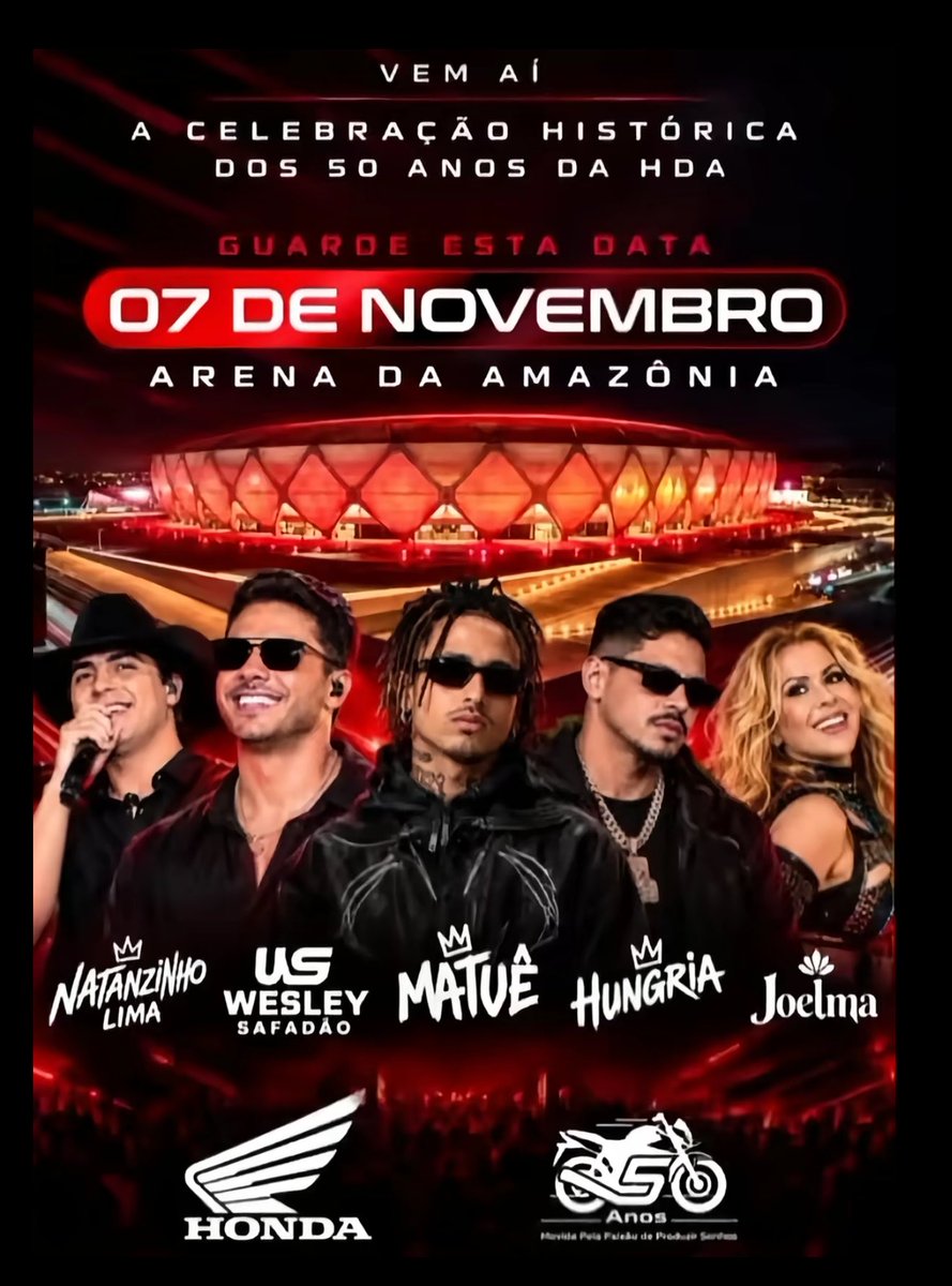 choqueimanaus's tweet photo. Moto Honda da Amazônia celebra 50 anos e suposta festa exclusiva para funcionários na Arena tem possíveis atrações reveladas https://t.co/m1GFAy1sUm