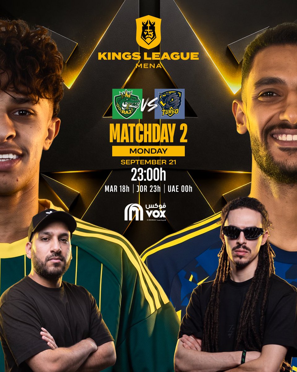 KingsLeagueMENA's tweet photo. المواجهة الاخيرة اليوم 🔥🏆

فريق RA2 vs TURBO الساعة 11:00 مساءً 🇸🇦🕔 https://t.co/FeE9FCh6vl