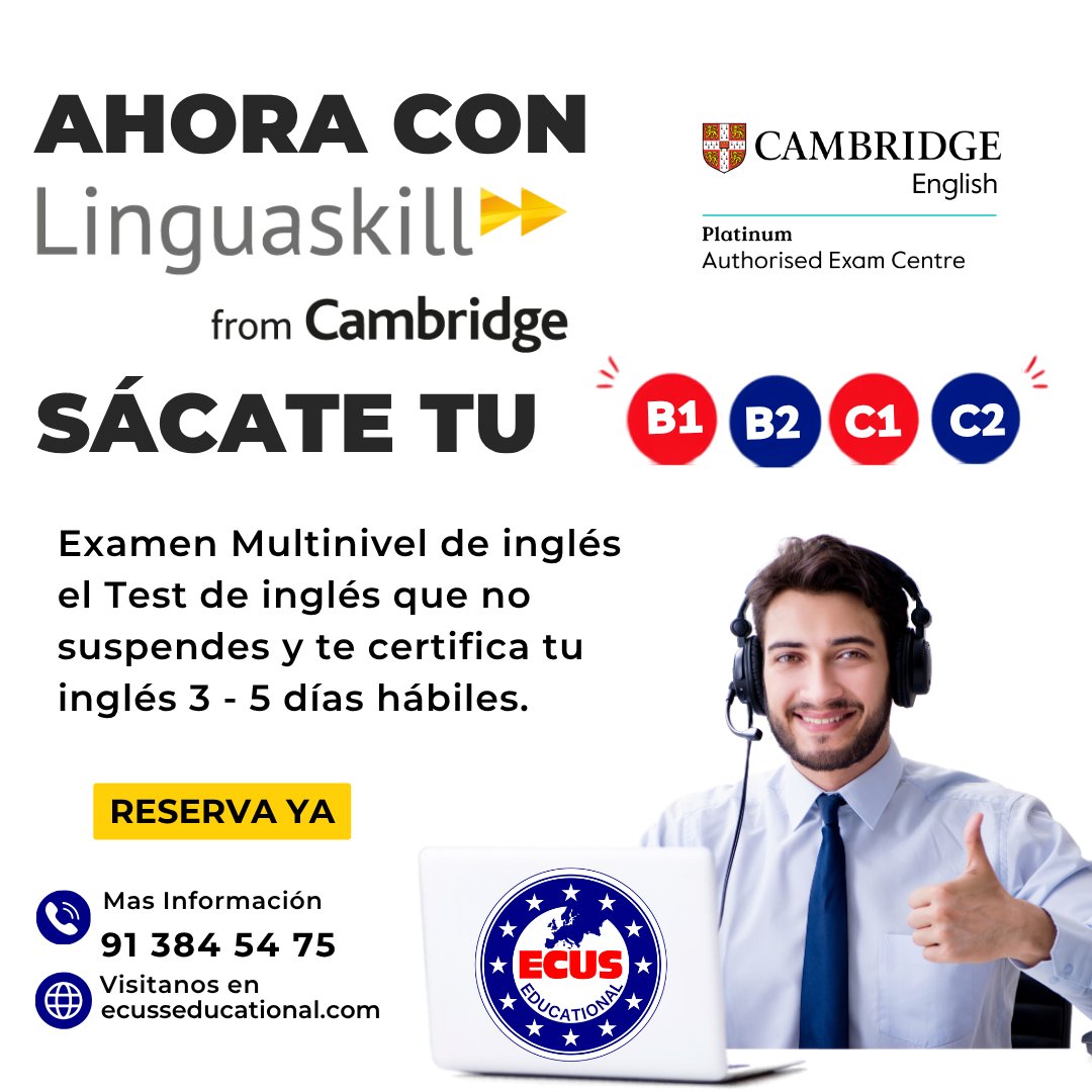 EcusEducational's tweet photo. ¿Por qué Linguaskill con ECUS Educational?
✅ Varias convocatorias a la semana
📷📷 Niveles B1 a C2
Examen adaptativo en tiempo real
Avalado por Cambridge English
📷Te acompañamos para certificar tu inglés fácil y confiable.
#Linguaskill #CambridgeEnglish #ECUSEducational
🚀 https://t.co/16NlngtCak