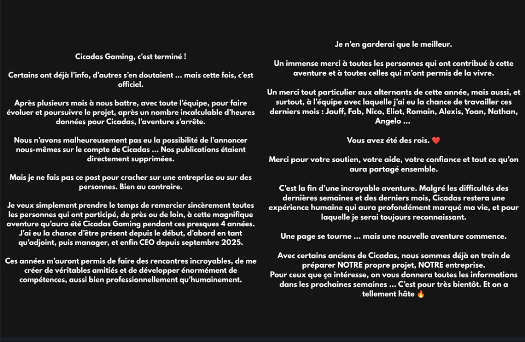 CG_Calou's tweet photo. Cicadas Gaming, c'est terminé ! 💙

Merci @Jauff_Seven @Fabinoooo1 @CgFanta @Browkoo @imuhan_rs @AlexisVaujour @CG_Niico @Yoanglk &amp; Nathan 🙏 https://t.co/ZejUXylDZ1