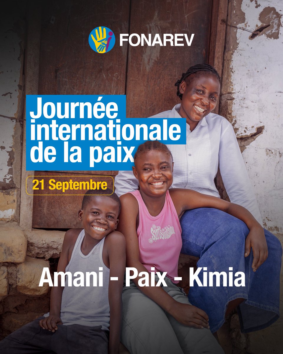 FonarevRDC's tweet photo. En cette Journée internationale de la paix, le FONAREV réaffirme l’importance de faire de la paix un engagement collectif et une aspiration portée par tous.

Dans un pays profondément marqué par les conflits et leurs conséquences, œuvrer pour la paix, c’est aussi préserver la mémoire, accompagner les victimes, favoriser la justice et contribuer à la reconstruction des communautés.

Pour aujourd’hui et pour les générations à venir, continuons à bâtir une société de paix, de dignité et de solidarité.