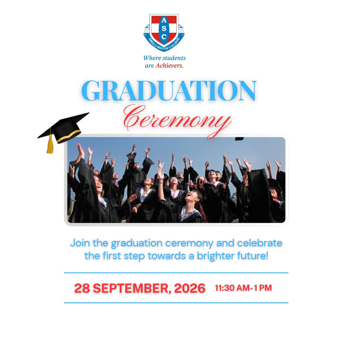 AngloSkills's tweet photo. CONGRATULATIONS TO OUR HND SEP 2024 INTAKE BUSINESS MANAGEMENT STUDENTS!
YOU ARE INVITED TO OUR CERTIFICATE CEREMONY
🎓 SAVE THE DATE
📅 28 September 2026
🕚 11:30 AM – 1:00 PM
#AngloSkillsCollege #HND #BusinessManagement #Graduation #CertificateCeremony #September2024Intake https://t.co/20sfnLnxUg