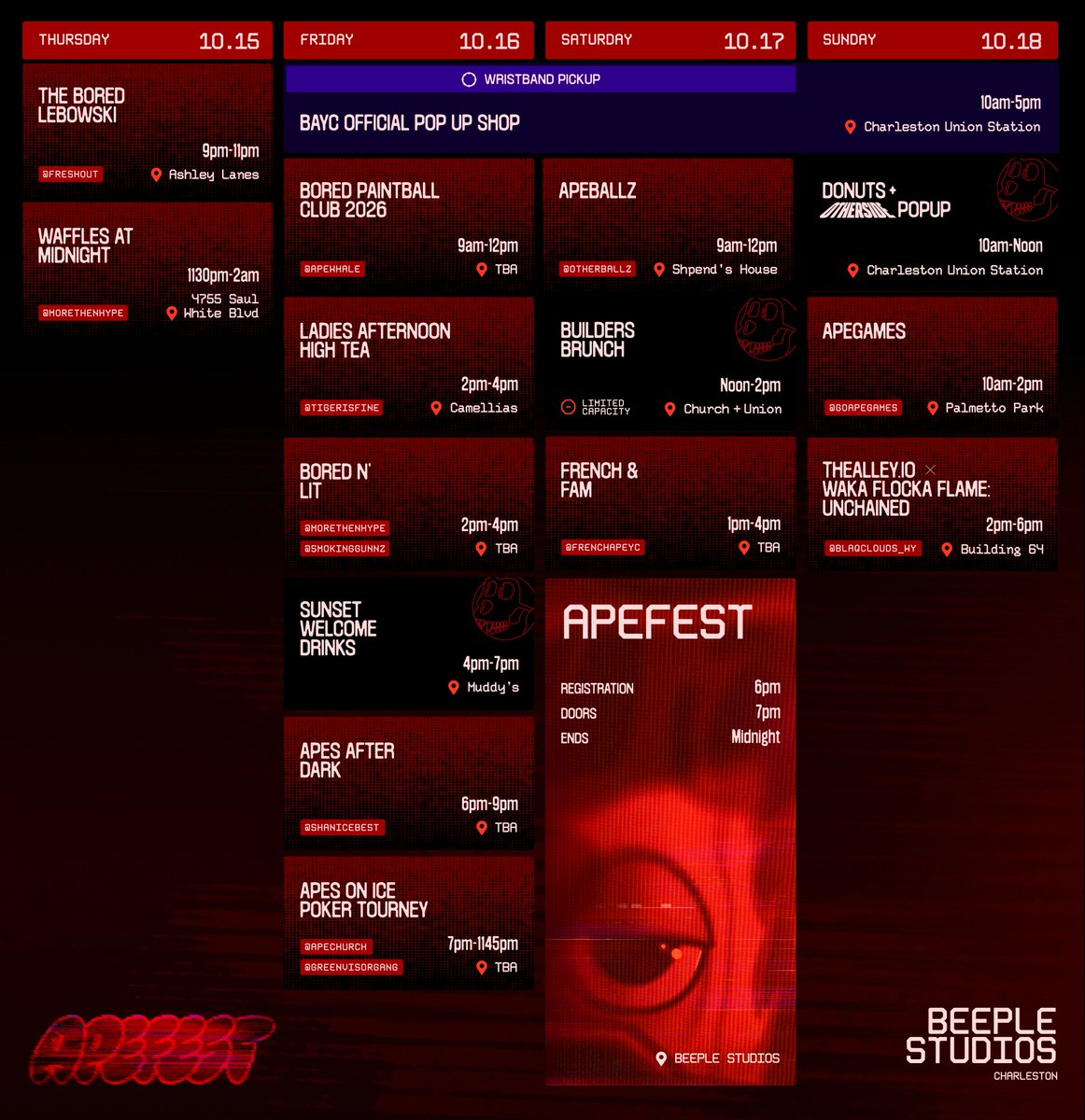 BoredApeYC's tweet photo. Anything but a Boring weekend.

The ApeFest calendar is filling up. See what’s happening, and we’ll see you there.

https://t.co/ishU97gUEU https://t.co/kmMX6HkFG1