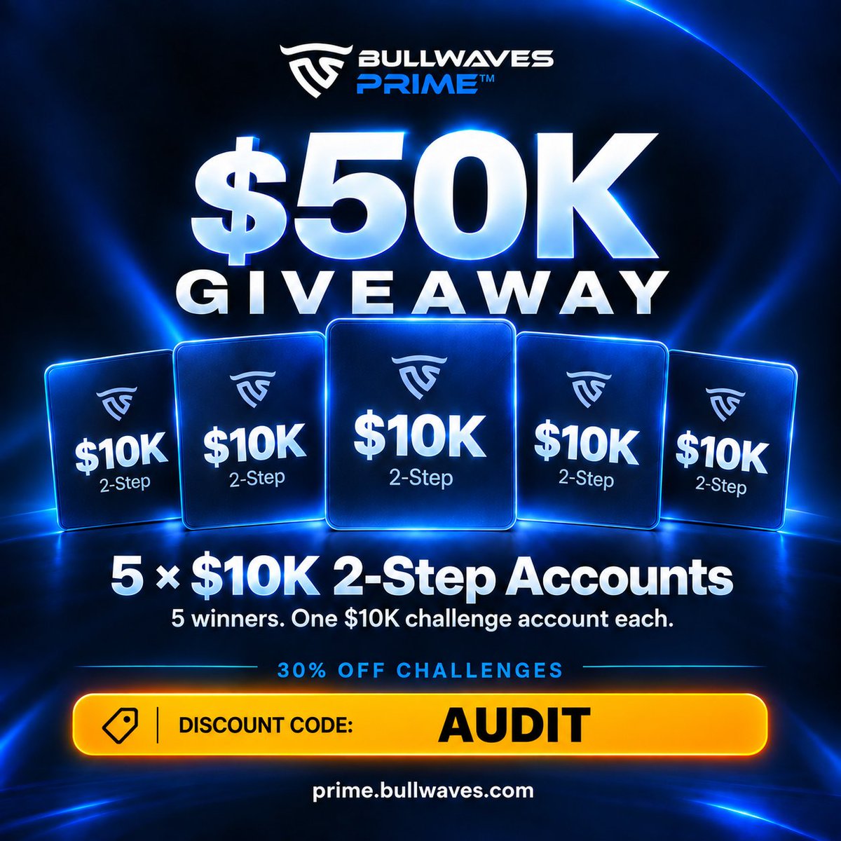 Propfirms_Audit's tweet photo. 🚨 GIVEAWAY ALERT 🚨

@BullwavesPrime is giving away 5 × $10K Accounts! 💰🔥

Want to Win 👇🏿

✅ 1. FOLLOW 
@Propfirms_Audit
@BullwavesPrime 
@Championfx_gh 

✅ Like, Retweet & Tag 3 Friends 

✅ Sign up - https://t.co/b6zbN6og8C

 ✅ Join Discord: https://t.co/k0z3KxpJ2K 

🏆 Winners After 3 Days