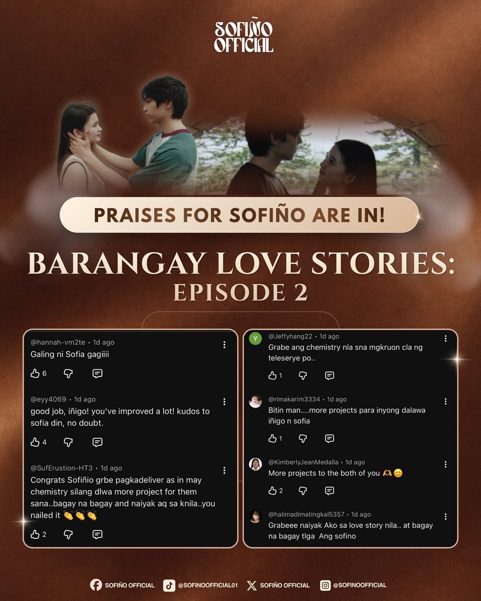scarletsnow9691's tweet photo. Sofiño absolutely delivered! Their chemistry and natural acting in Barangay Love Stories were everything. So proud of you both! 🤎🤍

#sofiño #sofiapablo #iñigojose #barangaylovestories https://t.co/F3fU5EgQYW