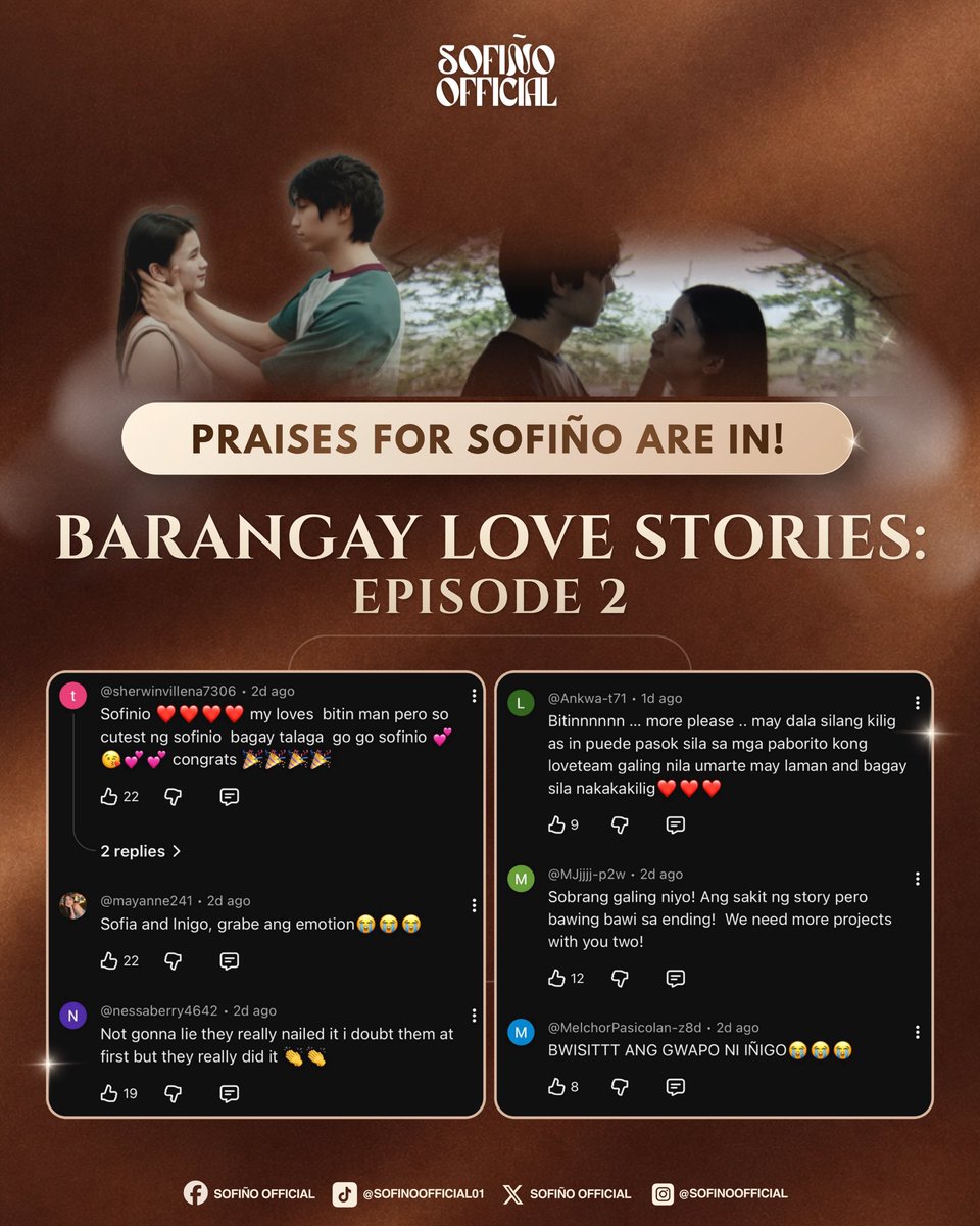 scarletsnow9691's tweet photo. Sofiño absolutely delivered! Their chemistry and natural acting in Barangay Love Stories were everything. So proud of you both! 🤎🤍

#sofiño #sofiapablo #iñigojose #barangaylovestories https://t.co/F3fU5EgQYW