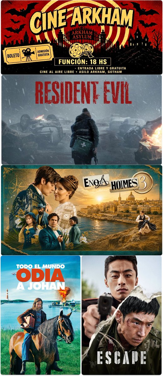 Doctor_Arkham's tweet photo. Una semana cinefila bastante floja en #CineArkham, con una honrosa excepción

RESIDENT EVIL, la honrosa excepción
ENOLA HOLMES 3, la deshonrosa no excepción
ESCAPE, tendría que haber escapado
TODO EL MUNDO ODIA A JOHAN, y ahora yo también 

Durante la semana las comentaremos ⬇️🧵 https://t.co/0Ksy6lzuI0