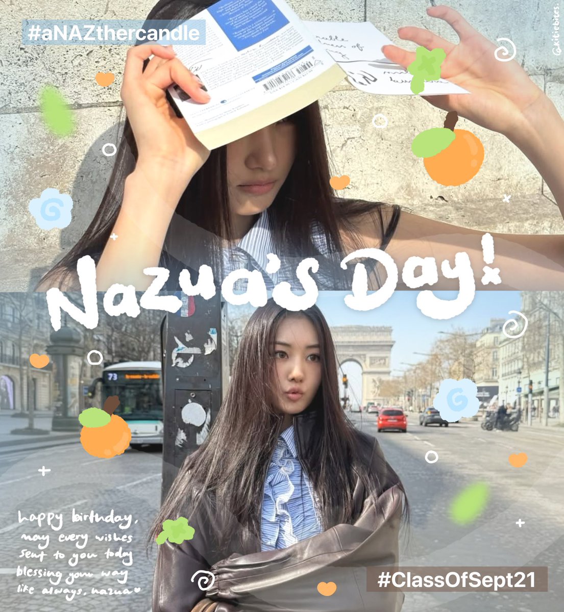 monaczo's tweet photo. happy birthday @wawaIostyou 🥳🎂💗 hope today brings u so much happiness and all the little things that make u smile. hope this year will be kind to you and bring u lots of wonderful things. thank u so much for sponsoring @kitiebites’s layout #aNAZthercandle #ClassOfSept21 🍊🎉✨ https://t.co/uJKkCMRQDE