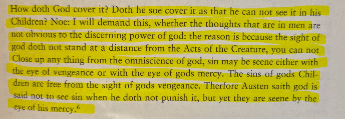 rev_boer's tweet photo. Obadiah Sedwick responding to the Antinomian claim that God sees no sin in the justified believer distinguished between God's eye of vengeance and God's eye of mercy: 

Quote from Como, Blown by the Spirit https://t.co/OBrlTpgb9r
