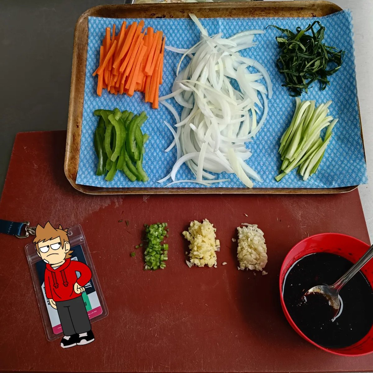 coopsthechef's tweet photo. Time for the purpose this account was made for!
I made a stir fry in my college class today as part of an initial assessment and I reckon I've done quite well :)

(Don't mind the #Tord censorship) https://t.co/UfZTSJdIxW