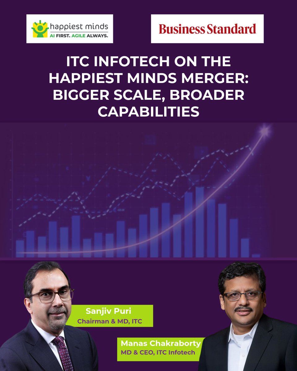 HappiestMinds's tweet photo. ITC Infotech’s next growth chapter takes shape with the Happiest Minds merger. 

Read Sanjiv Puri and Manas Chakraborty’s exclusive Business Standard interview: https://t.co/WTkuMyNyVl https://t.co/vXYLhvfiww