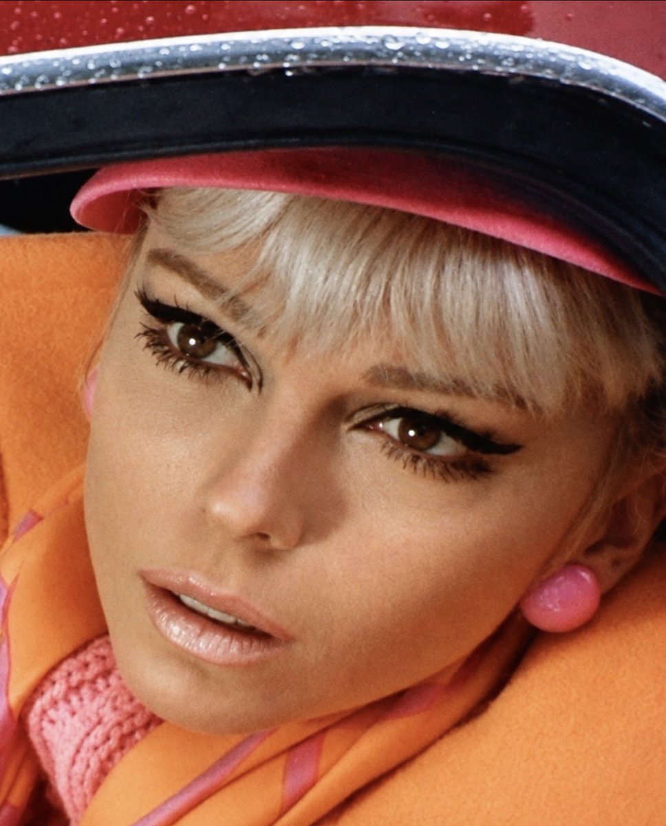 NancySinatra's tweet photo. I think I was the one who started the whole eye makeup craze in the ‘60s. Jean Shrimpton and Twiggy weren’t doing it then.

I created my look on my own, although Aida Grey modified my brows because I was doing them wrong. After my television special, Movin’ With Nancy, aired in December 1967, most of the fan mail I received was about my eye makeup. I still don’t know how I feel about that!!

Makeup is big business now. If I had my wits about me in the ‘60s, I would have gotten involved in the fashion and makeup industry, since I was so closely identified with both. I really didn’t know how to market myself, and maybe I didn’t have the right people around me at the time to help me turn it into something bigger.

I have been asked many questions about my makeup through the years. Even now, I see so many comments about my makeup on my posts. Well, I’m going to let you in on my secrets!

I have always tried to avoid foundation because I think skin needs to breathe, but when I have to wear a base I always choose Ready to Wear New York’s yellow and pink foundation. MAC makes a good neutral powder that can be used mostly to blot so you don’t kill the all-over glow of the skin.

When I was young I used black eyeliner and lots of layers of Maybelline mascara in a small old-fashioned tube with a little separate brush applicator. Chanel makes a wonderful powder blush that has a combination of pink and yellow that works wonders to create a glow.

The secret is to create a large distance between the eyebrows and eyelashes. You do that with different colors.

A little strip of white powder just under the eyebrow, a crescent of dark brown shadow in the crease, a lighter shade on the lid itself, and dark eyeliner at the lash line. Don’t forget to blend!

Always remove your makeup before bed and, when you get older, wear as little as possible. Lots of makeup just doesn’t look good on old ladies.

And there you have it, kids! Now you know my secrets… If you start getting tons of fan mail about your eye makeup, don’t say I didn’t warn you!