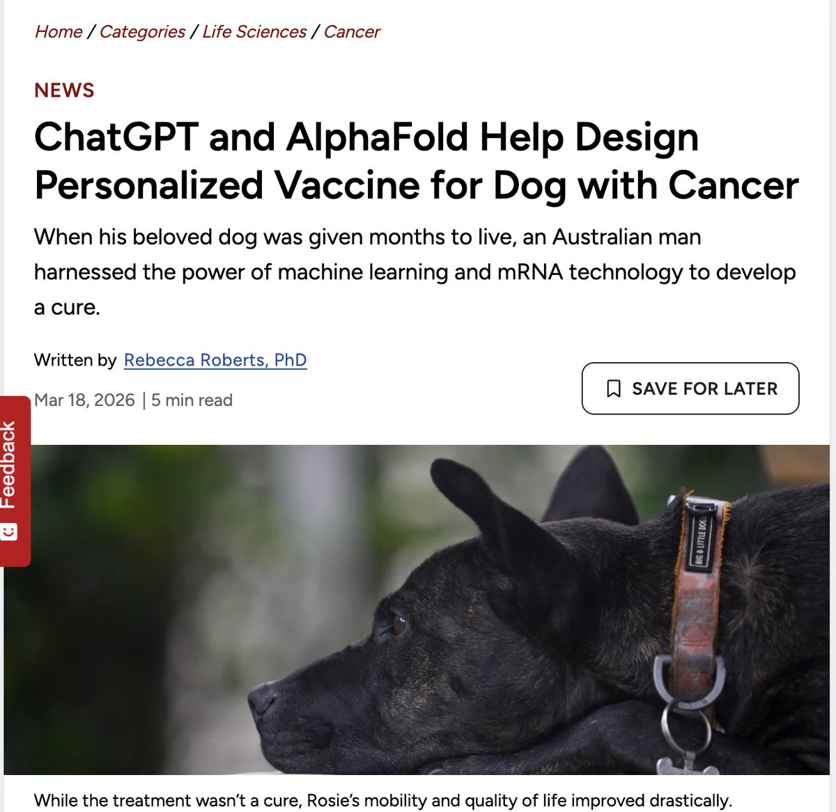 cloneofsimo's tweet photo. Chatgpt and alphafold already literally have a record of being used to heavily assist people to create new mRNA vaccine targeting cancer (for dogs). (This was last year when chatgpt wasnt able to solve any hard conjectures remember?)

I am certain that it can be used to massively accelerate creation of vaccine for chimps / humans. It will take time until it reaches end patients until safety and passes trials and stuff obviously, but we are clearly beyond making progress.