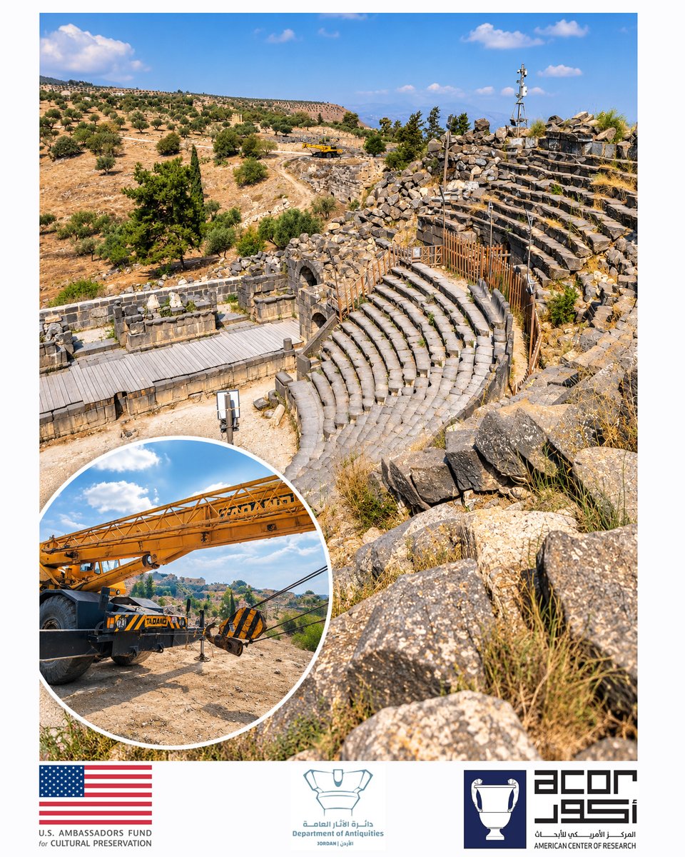 ACORJordan's tweet photo. Heavy equipment is coming to work for the Conservation of the Roman Imperial (2nd-Century A.D.) Western Theater in Umm Qais (Ancient Gadara) project, thanks to Jordan’s Department of Antiquities and an AFCP grant! https://t.co/aF0fR70V5O