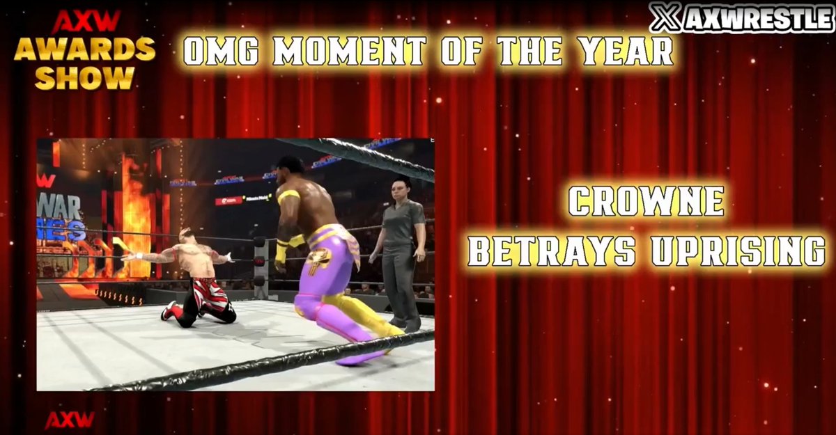 AXWrestle's tweet photo. @crownebby wins OMG Moment Of The Year when he betrays Uprising!
Congrats to Crowne for another award!
#AXWAwardsShow https://t.co/DRNQn9ocZZ