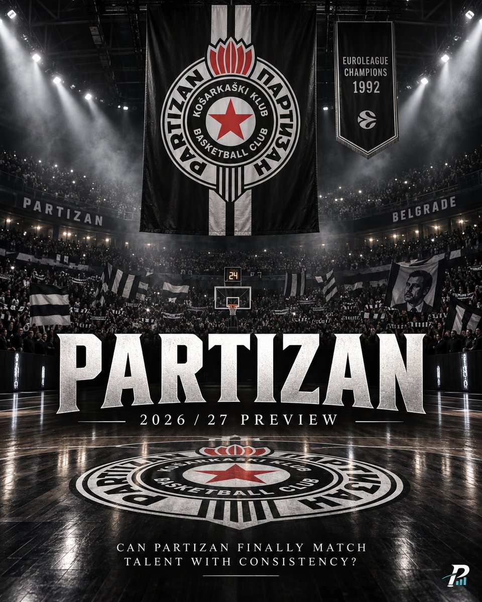 PivotMetrics's tweet photo. PARTIZAN 2026/27 PREVIEW ⚫⚪

Partizan don't need another talented roster.

They need this one to finally make sense.

Last season finished 16-22 in EuroLeague and outside the Play-In. This summer, Joan Penarroya got a proper reset: 8 new signings, but without tearing everything down again.

Carlik Jones remains the starting point.

He averaged 15.4 points and 4.6 assists in the 15 EuroLeague games he played last season and is still Partizan's best player at consistently getting into the paint and forcing a defense to react.

What's different is everything around him.

Alessandro Pajola might be the signing that says the most about what Partizan wanted to change.

He's not coming to dominate possessions. He's coming to defend the ball, organise, make quick decisions and bring a level of discipline that this team badly needed. He was twice named the best defender in Italy before leaving Virtus.

Luca Vildoza gives Penarroya another experienced creator who can play either guard spot.

Kyle Allman brings scoring and pressure off the dribble.

Ethan Thompson adds size and another perimeter scorer.

Suddenly Jones doesn't have to create every advantage himself.

The wings and forwards have changed too.

Lamar Stevens gives them strength, athleticism and someone who can defend bigger wings without needing touches.

Derek Willis provides the spacing at the 4 that should open the floor for all those guards.

Nikola Tanasković brings physicality and another option across the frontcourt, while Mario Nakić remains one of the continuity pieces.

Inside, Partizan have gone for size and variety.

Jekiri can screen, rebound and anchor the paint.

Kevarrius Hayes gives them more mobility and rim protection.

Lauvergne gives Penarroya another experienced big who can score and pass around the basket.

Depth chart:

PG — Carlik Jones / Pajola / Vildoza / Allman
SG — Thompson / Vildoza / Lakic / Marinkovic
SF — Stevens / Nakic 
PF — Willis / Tanaskovic
C — Jekiri / Hayes / Lauvergne

The opening weeks also come with one important absence.

Captain Vanja Marinkovic is still recovering from the Achilles injury he suffered in January and is targeting a return around late October or early November.

So Partizan won't even start the season as the finished version of themselves.

But the preseason has already shown the upside.

They scored 89 against Besiktas, 99 against PAOK and 101 against Bourg.

Scoring shouldn't be the biggest concern.

The question is whether this team can finally become harder to play against when the game stops being comfortable.

Pajola. Stevens. Hayes. More size. More defensive options. More players comfortable doing something valuable without needing the ball.

Partizan have spent plenty of recent seasons proving they can create chaos.

This one may come down to whether they can finally control it.

Has Partizan finally built a roster that can match its talent with consistency for an entire EuroLeague season?