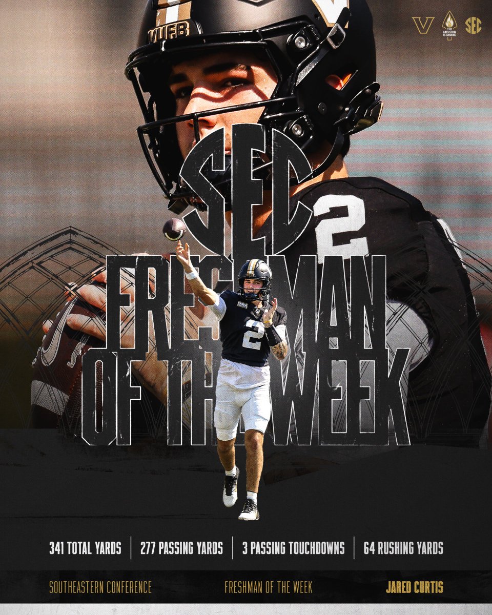VandyFootball's tweet photo. SEC Freshman of the Week

⚓️ Jared Curtis
