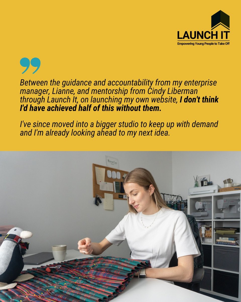 LaunchIt_UK's tweet photo. Celebrating master kilt-maker, Hannah Cain, as she completes Launch It's 2-year incubation programme! 

Stories like Hannah's are only possible because of people who believe in young entrepreneurs. Go to https://t.co/fespe0TTAi to support our work. 🚀

#DundeeBusiness https://t.co/YNHrLRuyb1