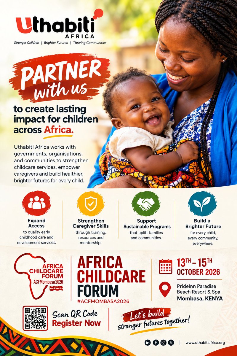 uthabitiafrica's tweet photo. Let’s collaborate, innovate, and create lasting impact for every child. Partner with us today!
#UthabitiAfrica #AfricaChildcareForum #ACFMombasa2026 #Childcare #EarlyChildhoodDevelopment #StrongerChildren #BrighterFutures #PartnershipForImpact #AfricaForChildrene https://t.co/UzpEGRJtom