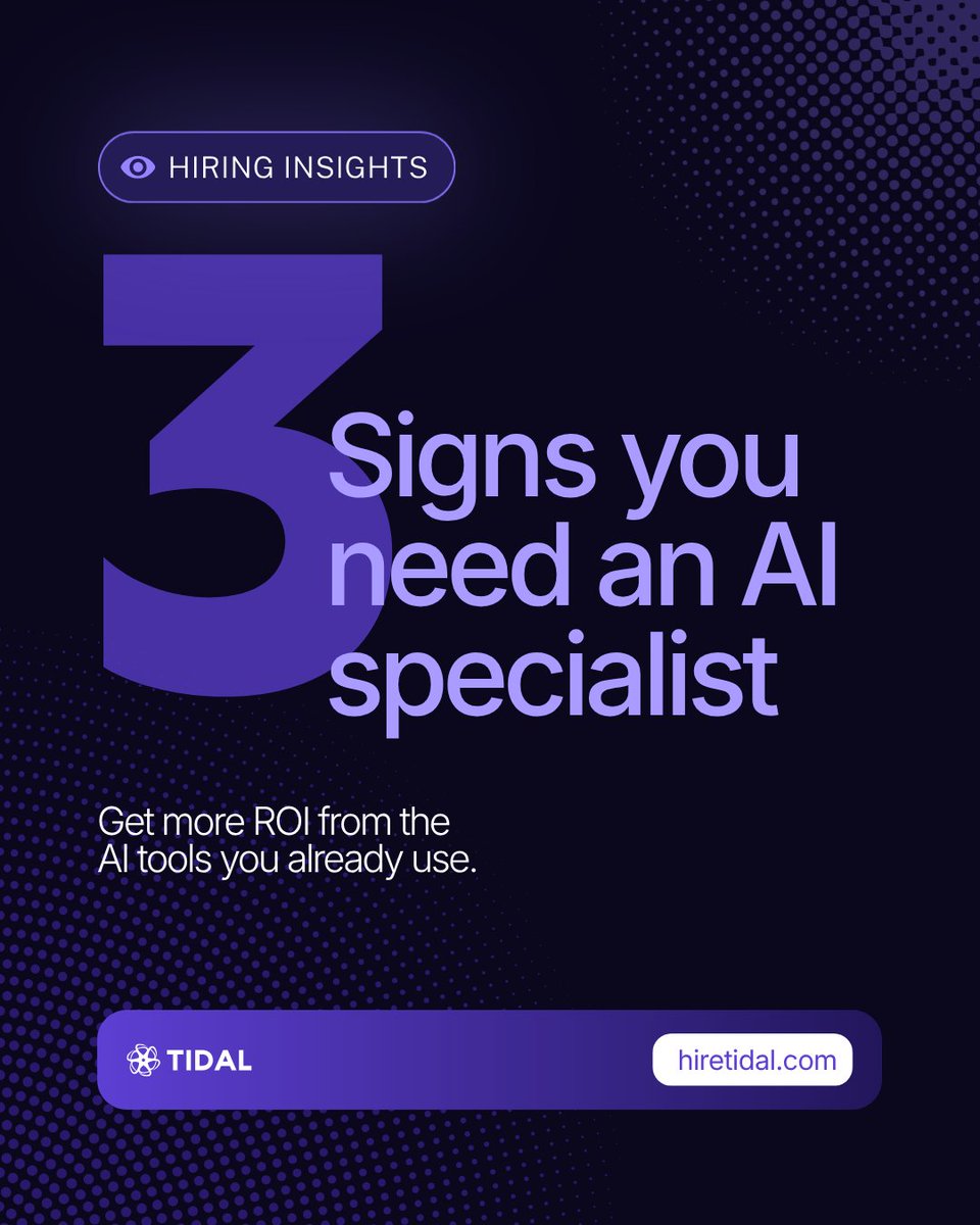Hire_Tidal's tweet photo. AI tools are easy to add. Getting them to actually save time and money is harder.

Here are 3 situations where an AI specialist can make a real difference. https://t.co/eof3jaynMx