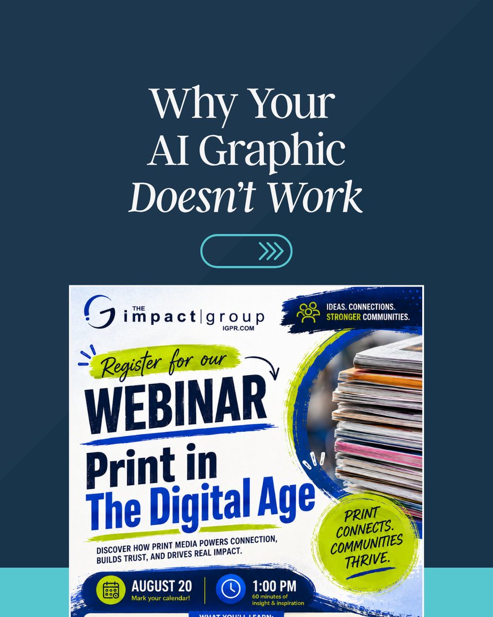igpr's tweet photo. AI can be a great tool for a lot of things. Graphic design isn't always one of them. A Bynder study found that 52% of consumers disengage from content they suspect is AI-generated, and 20% view it as untrustworthy. This proves that consistent, on-brand design still matters. https://t.co/21lwKbyNa1