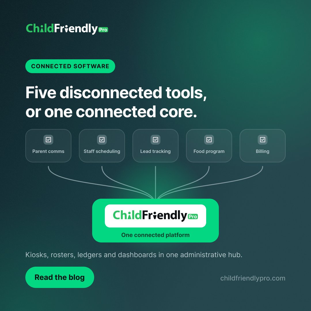 childfriendlyp's tweet photo. Connected software isn't a nicer interface. It's the difference between a director answering a question and a director assembling an answer. Kiosks, rosters, ledgers and dashboards drawing on one record, in one administrative hub.

Read the blog → https://t.co/hUV4XJ2kdS https://t.co/7Oklih2Zo3