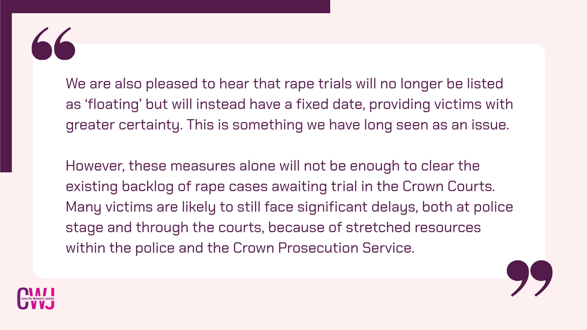 centreWJ's tweet photo. We welcome the news that the government will be introducing specialist rape and sexual offences courts across England and Wales.

Read our full statement here: https://t.co/va0ZdhvUDy https://t.co/Xctola5gmk