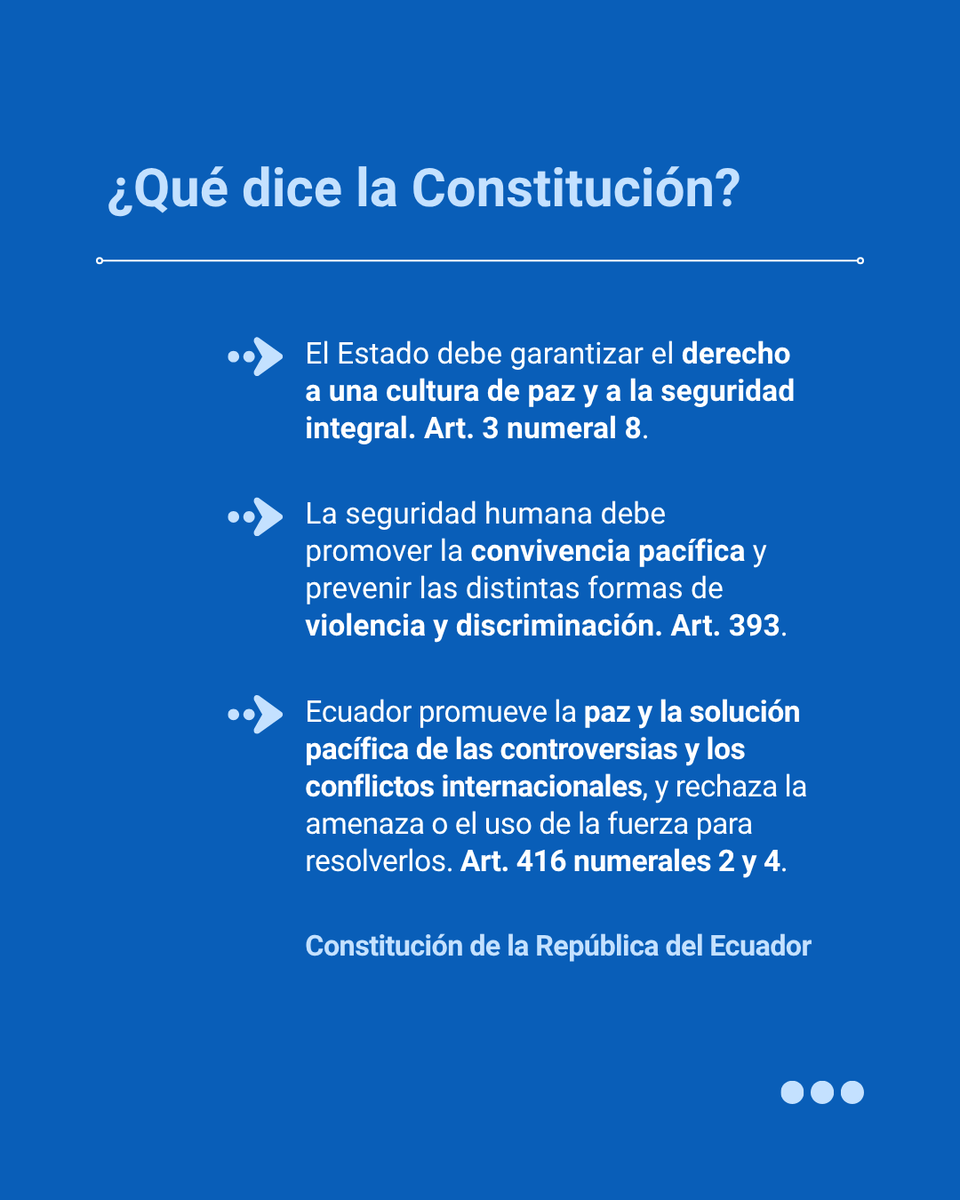 CorteConstEcu's tweet photo. Además, establece que la seguridad humana debe promover la convivencia pacífica y prevenir la violencia y la discriminación, y reconoce la solución pacífica de controversias como principio de las relaciones internacionales.

Con independencia, #ProtegemosDerechos. https://t.co/m4miMslntP