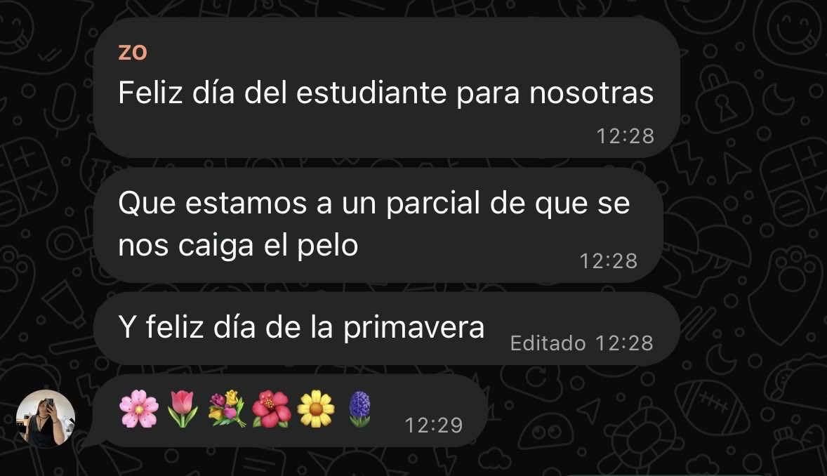 meloomoreno's tweet photo. Feliz día del estudiante para todos los que estamos arañando el final del cuatrimestre 🤓🌼 https://t.co/Ua7ZKWbpaN
