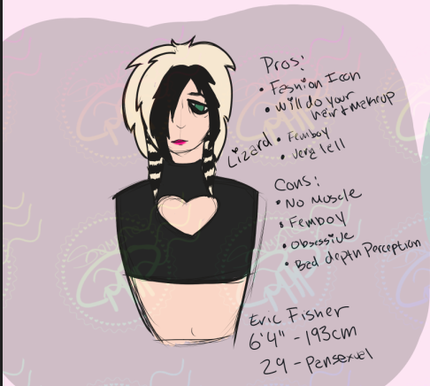mushruummancer's tweet photo. 4 of 7 of the main cast for my VN I have 3 (maybe 4) more designs to get done but these are the most developed. Trick, Moray, Lizard, and Gart. #MLM #queerromance #bisexualmen #pansexualmen #closetedbisexual #oldermen #toxicdynamic #toxicmen https://t.co/DmmRWd40n7