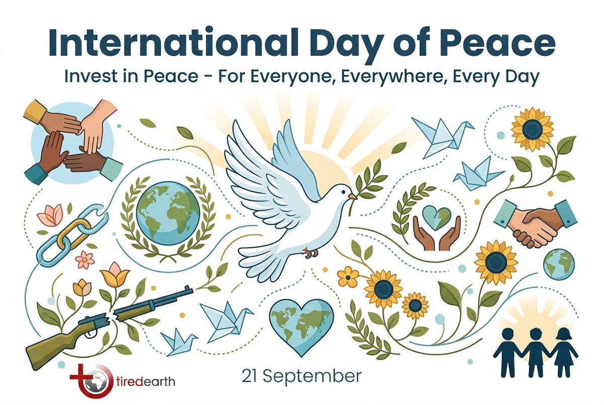 Tiredearth's tweet photo. On 21 September, the world marks the International Day of Peace.

Today, amidst staggering volatility, the search for peace feels overwhelming—but it has never been more urgent.

#TiredEarth #InvestInPeace https://t.co/DwCWuhiNiL