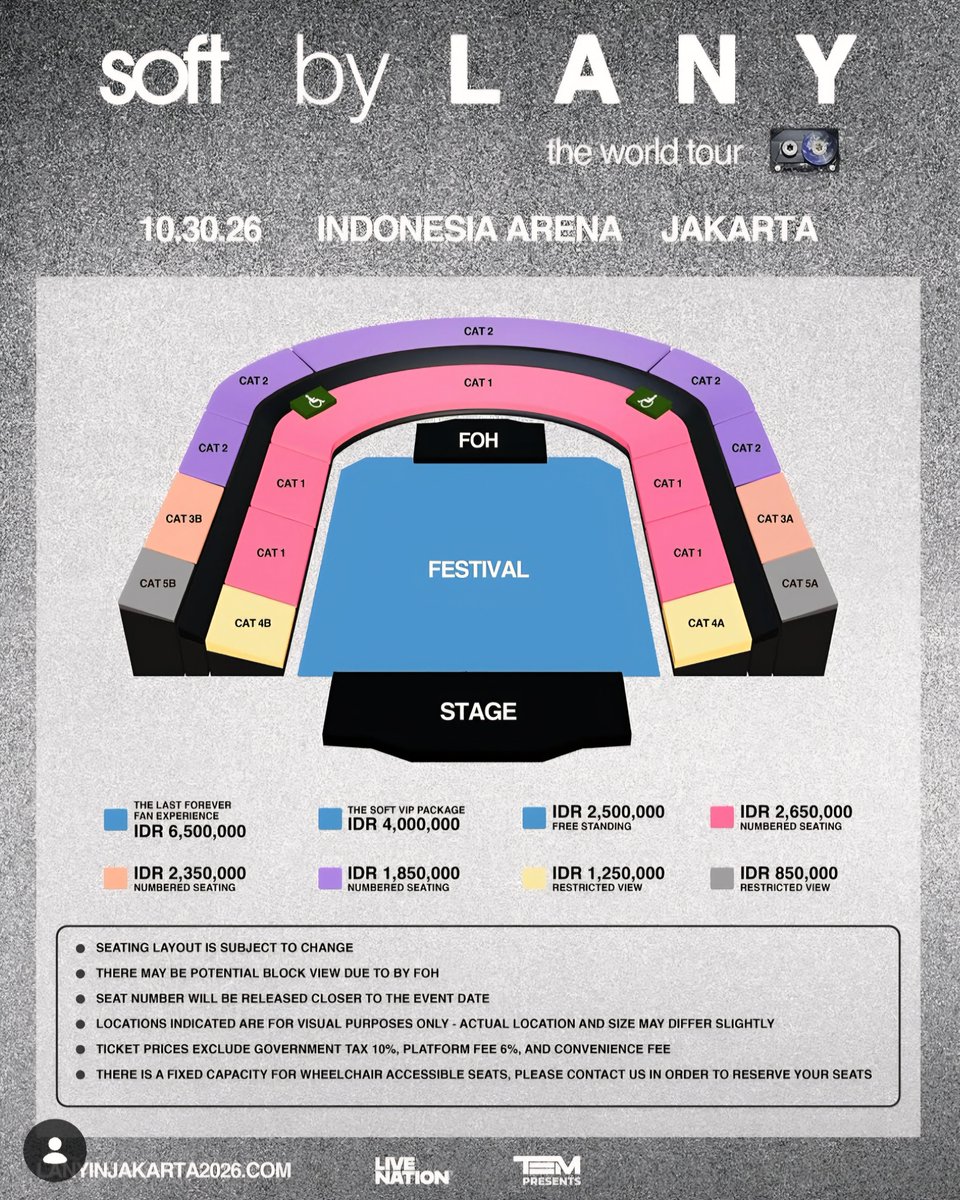 cowfrrs's tweet photo. WTS TIKET LANY SOFT TOUR JAKARTA

READY 1 TIKET

📜CAT 2
🗓30 OKTOBER 2026
📍JAKARTA INDONESIA ARENA

BISA NEGO YAA, YANG SERIUS BISA LANGSUNG DM GUYS

Note : dijual karena gabisa nonton tgl segitu, tb² ada acara dadakan😔

#zonauang #WTSLANY #LANY
#SOFTWORLDTOUR #WTS #CONCERT https://t.co/nCrVKvz7jR