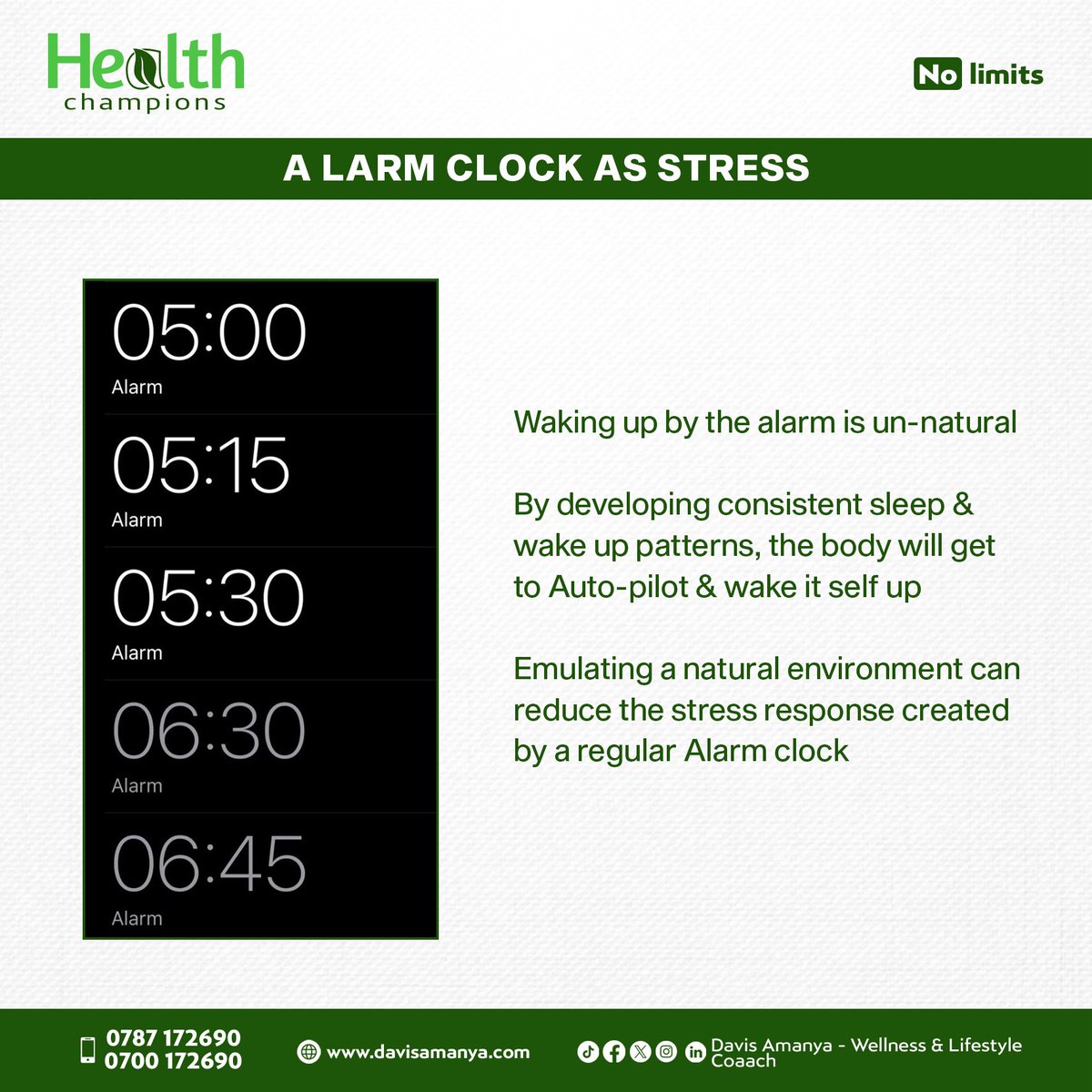 HealthChampionD's tweet photo. Set the alarm clock to #sleep &amp; not to wake up 

Health Champions know when to move &amp;  when to rest #wellness #Health https://t.co/jeaAmrwHj1