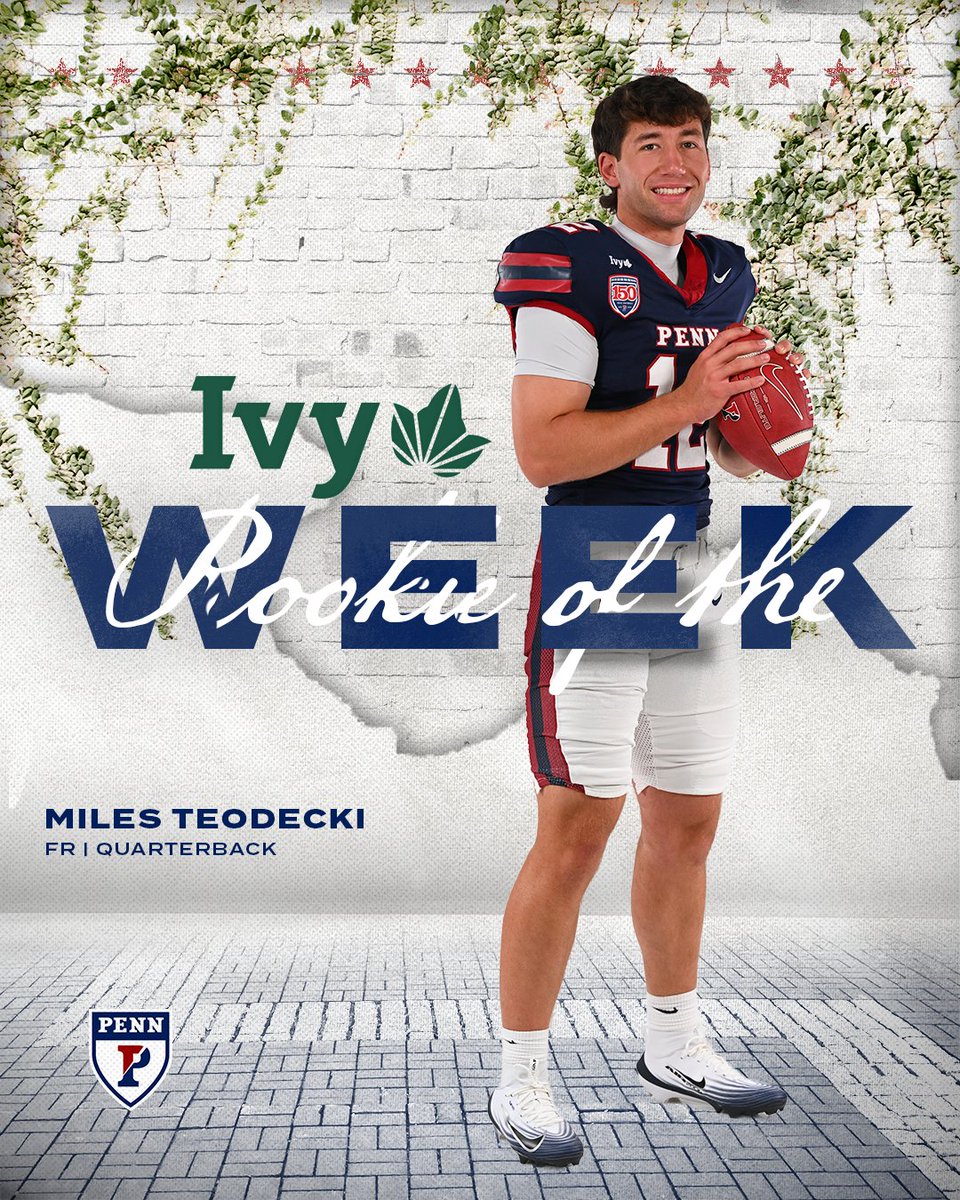 PennFB's tweet photo. 𝐈𝐯𝐲 𝐋𝐞𝐚𝐠𝐮𝐞 𝐑𝐨𝐨𝐤𝐢𝐞 𝐨𝐟 𝐭𝐡𝐞 𝐖𝐞𝐞𝐤 🏆

Teodecki adds another weekly honor after week one.

🔗: https://t.co/KQrLpGPdM9

#FightOnPenn | #1Team1HEARTbeat https://t.co/2IdJGdSHKu