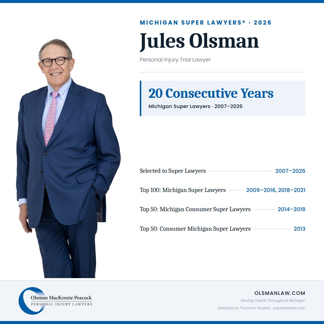 Justice4Seniors's tweet photo. Congratulations to Jules Olsman on his 20th consecutive selection to Michigan Super Lawyers. Jules has earned this recognition every year since 2007.https://t.co/RSV4EMF3Pe https://t.co/Kkq9MC2YSn