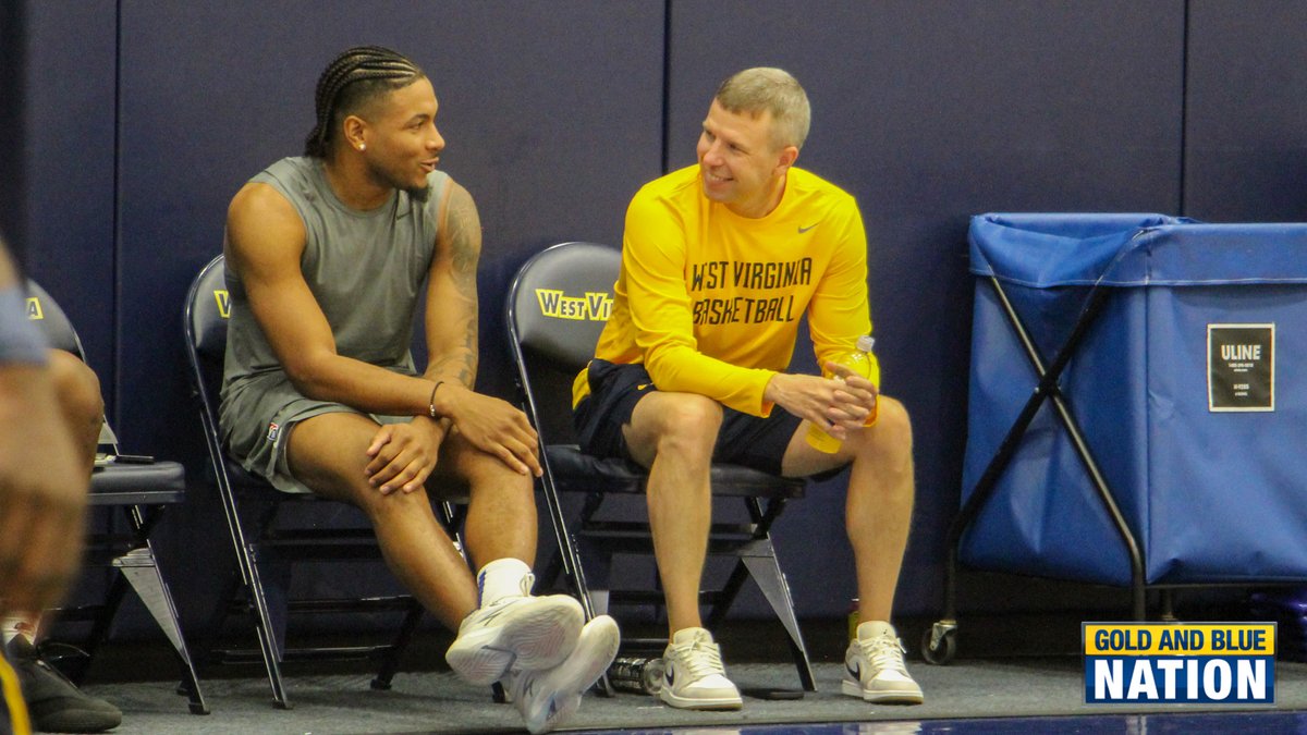 GoldAndBlueNtn's tweet photo. Deuce McBride, Gabe Osabuohien and Emmitt Matthew Jr. are back in town today to watch the Mountaineers' first fall practice https://t.co/rlHhytfBe6