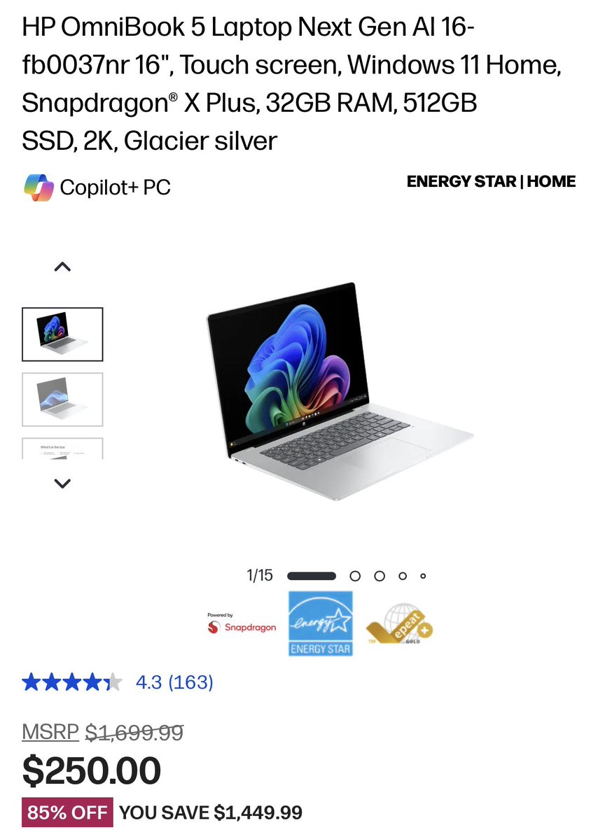 glitchtoriches's tweet photo. imagine buying this laptop for $1,700

then finding out someone got the same one for $250 💀 https://t.co/JWtIvOUDYD