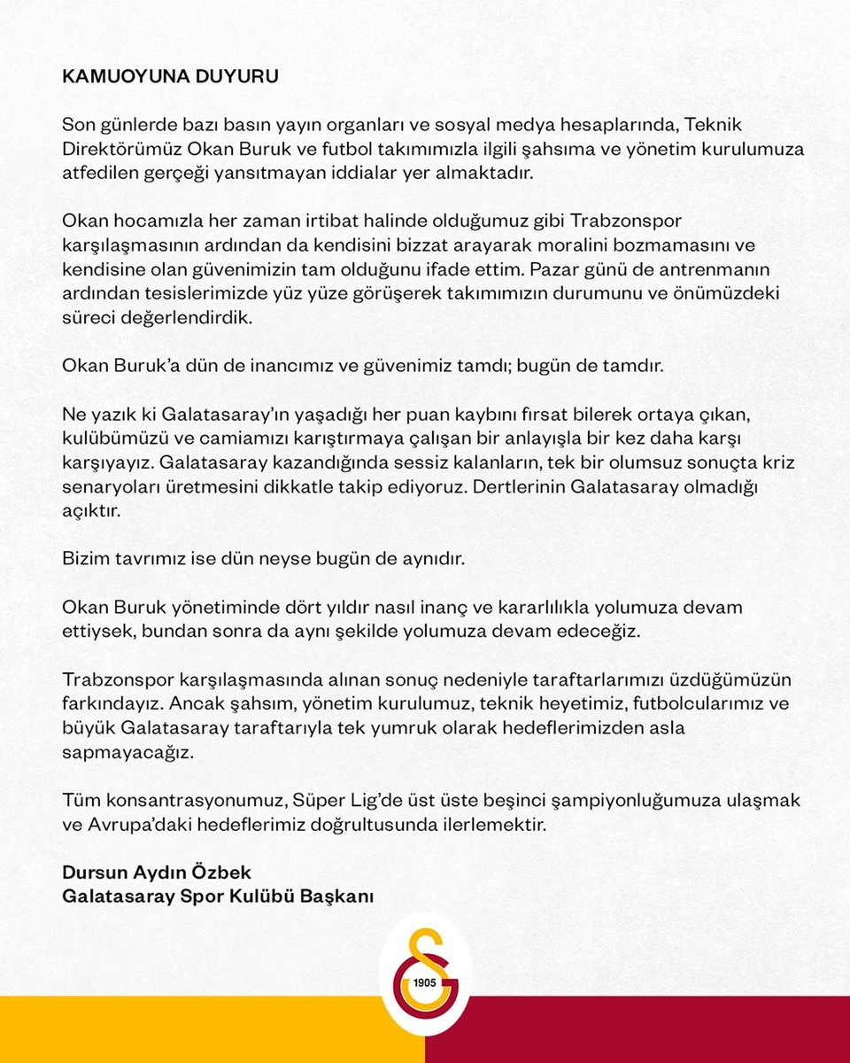 ofsayt's tweet photo. Dursun Özbek: "Okan Buruk yönetiminde dört yıldır nasıl inanç ve kararlılıkla yolumuza devam ettiysek bundan sonra da aynı şekilde yolumuza devam edeceğiz." https://t.co/PpClk1m4P7