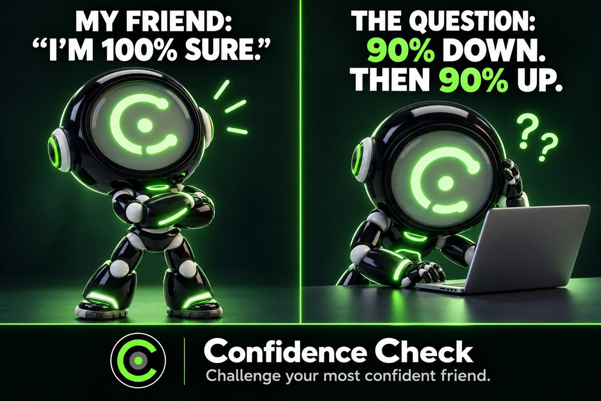 Callibrecoin's tweet photo. Everyone has a friend who’s never wrong.
According to that friend.
Confidence Check is live 🎯

Pick an answer. Rate your confidence. Challenge them.

8 quick questions. No signup. No wallet.
Built by Callibre ($CALL).

https://t.co/ESFw5qITV5 https://t.co/7ITiWIyM6w