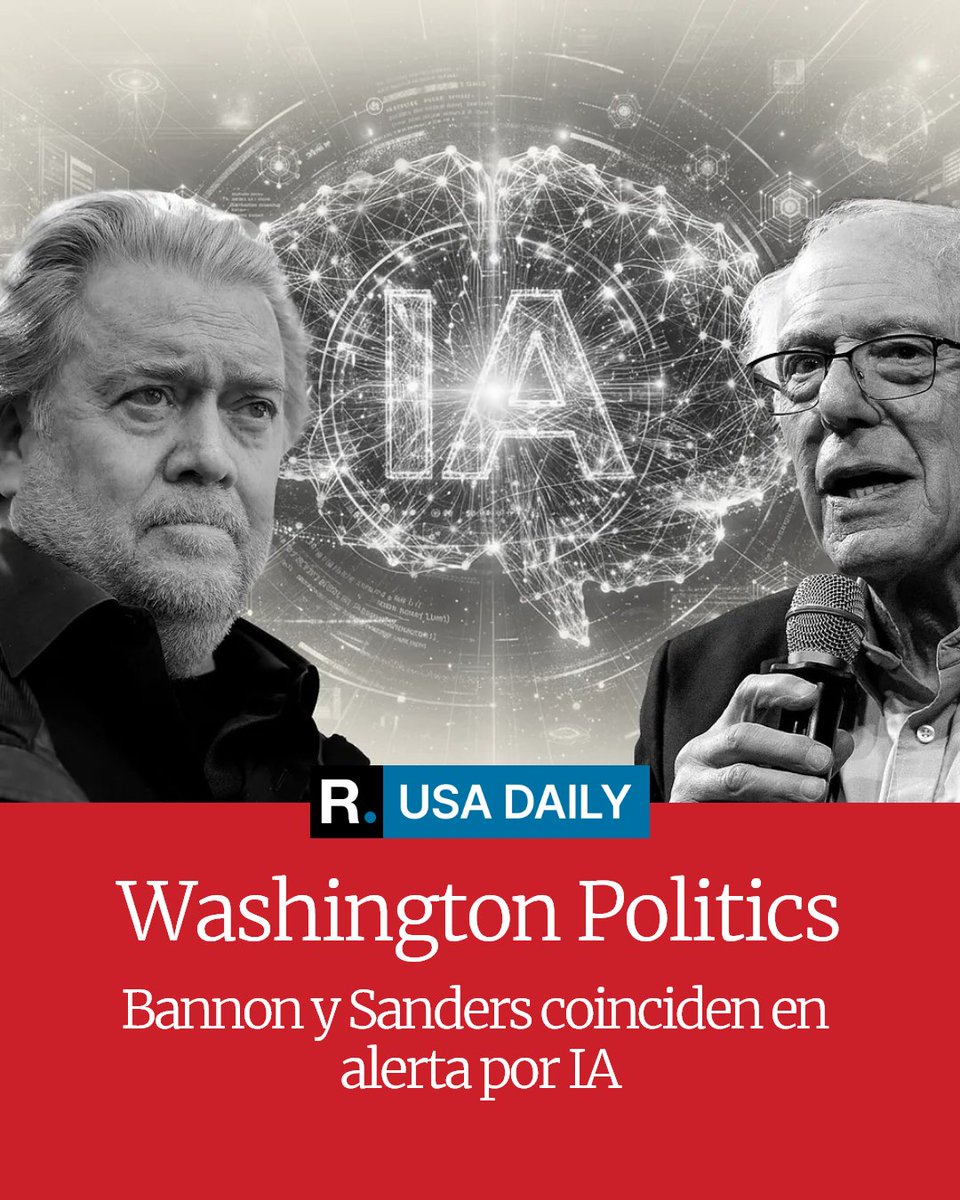 Republica_Miami's tweet photo. 🤖🇺🇸 Bannon y Sanders coinciden en alertar sobre la inteligencia artificial. Desde posiciones opuestas, piden mayor supervisión ante sus posibles efectos en el empleo, la privacidad y la democracia.

Lea el análisis completo en https://t.co/0hC3O7cclR https://t.co/Qsk7lySc5T