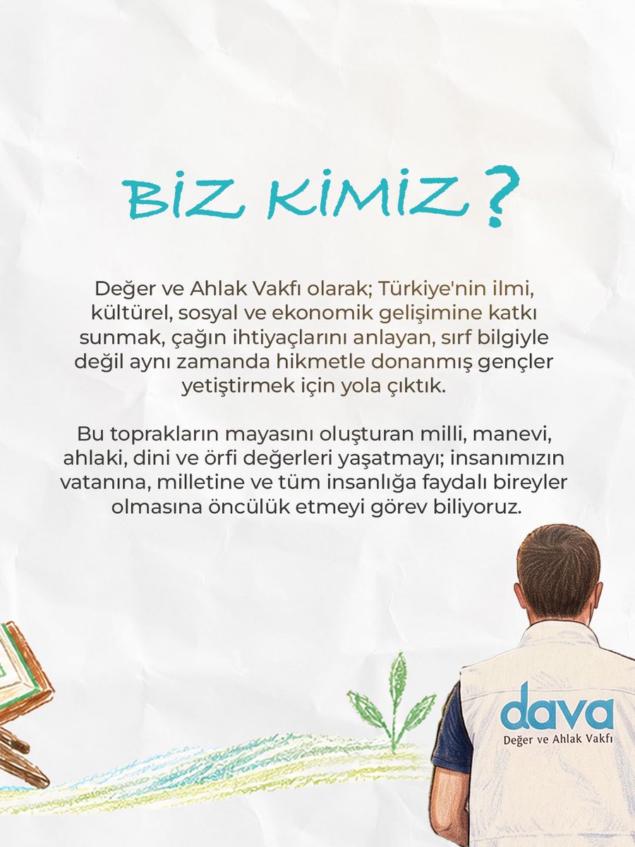 davaorgtr's tweet photo. Amacımız; millî ve manevi değerlere bağlı, 
ahlakıyla örnek nesiller yetiştirmek ve hizmette öncü olmaktır. https://t.co/kB4tdPbxnz