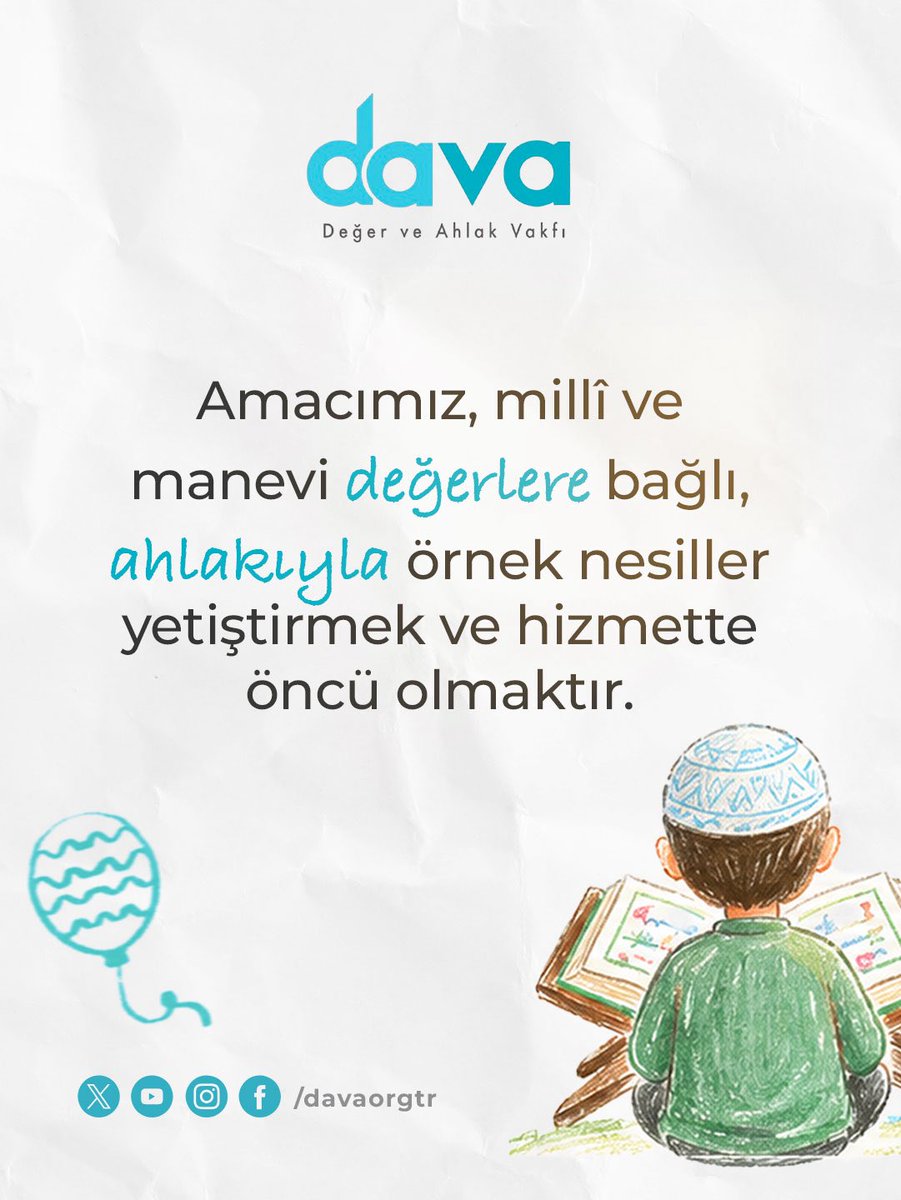 davaorgtr's tweet photo. Amacımız; millî ve manevi değerlere bağlı, 
ahlakıyla örnek nesiller yetiştirmek ve hizmette öncü olmaktır. https://t.co/kB4tdPbxnz