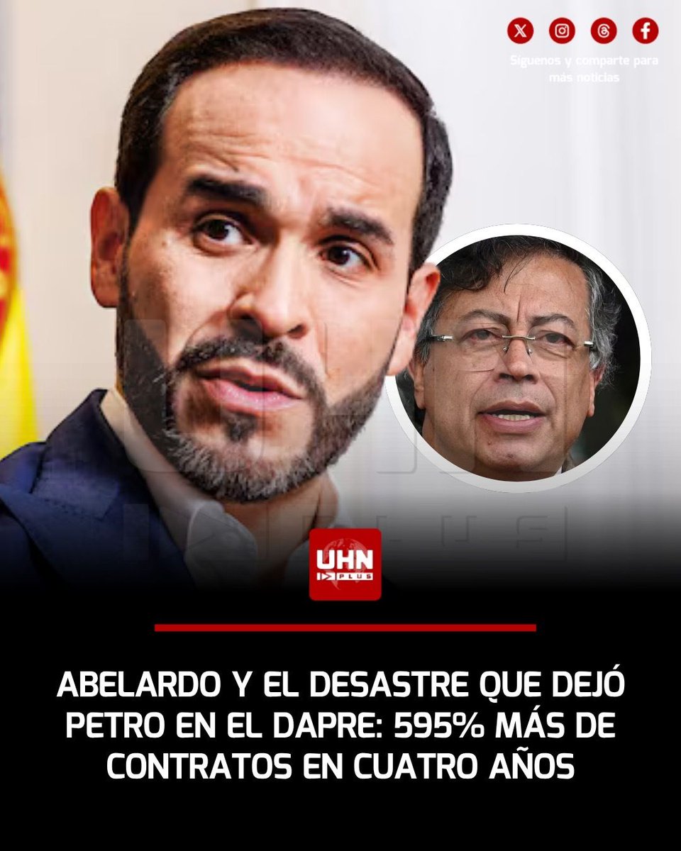 UHN_Plus's tweet photo. 🇨🇴‼️ | Carlos Ríos, hombre de confianza de Abelardo de la Espriella y nuevo director del Departamento Administrativo de la Presidencia (DAPRE), reveló el desastre que encontraron. Gustavo Petro aumentó la contratación de servicios o personal se disparó un 595% en el DAPRE durante su mandato. “Esto demuestra el contratadero que fue el DAPRE”, señaló Ríos. La nueva administración revisará la contratación y el gasto, denunciando las irregularidades.
