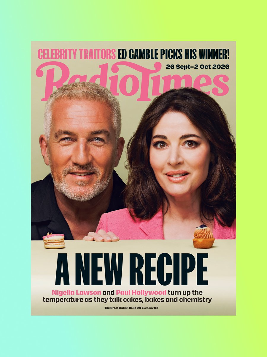 Radio Times cover featuring Paul Hollywood and Nigella Lawson behind a table with cakes.