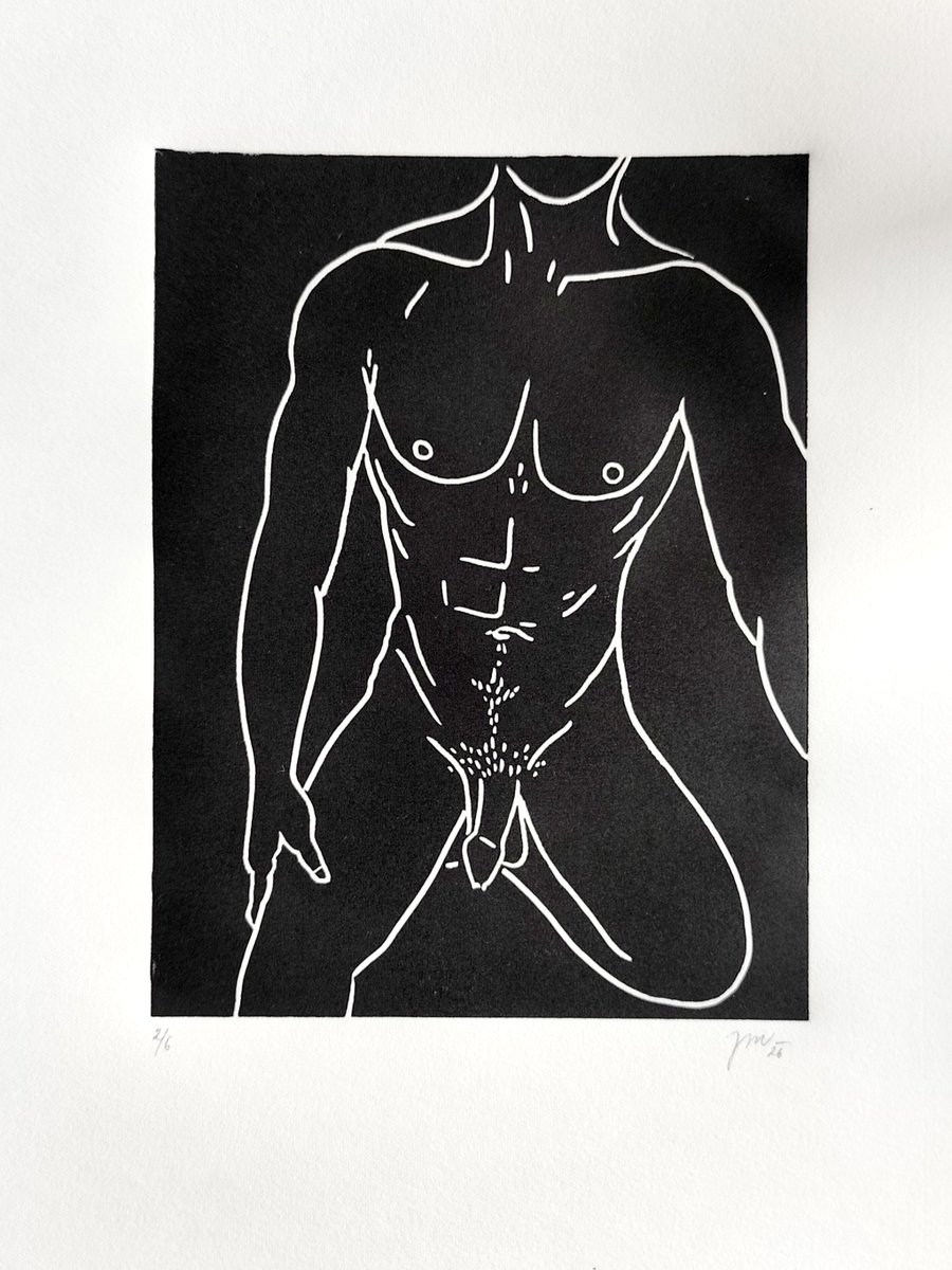 JoshGermany1234's tweet photo. 'and then he tied me up' 

amazing @CruxeePrague

hand-printed linocut 15x20 cm

#gay #linocut #gayart #malenude https://t.co/TUekOu6H7C