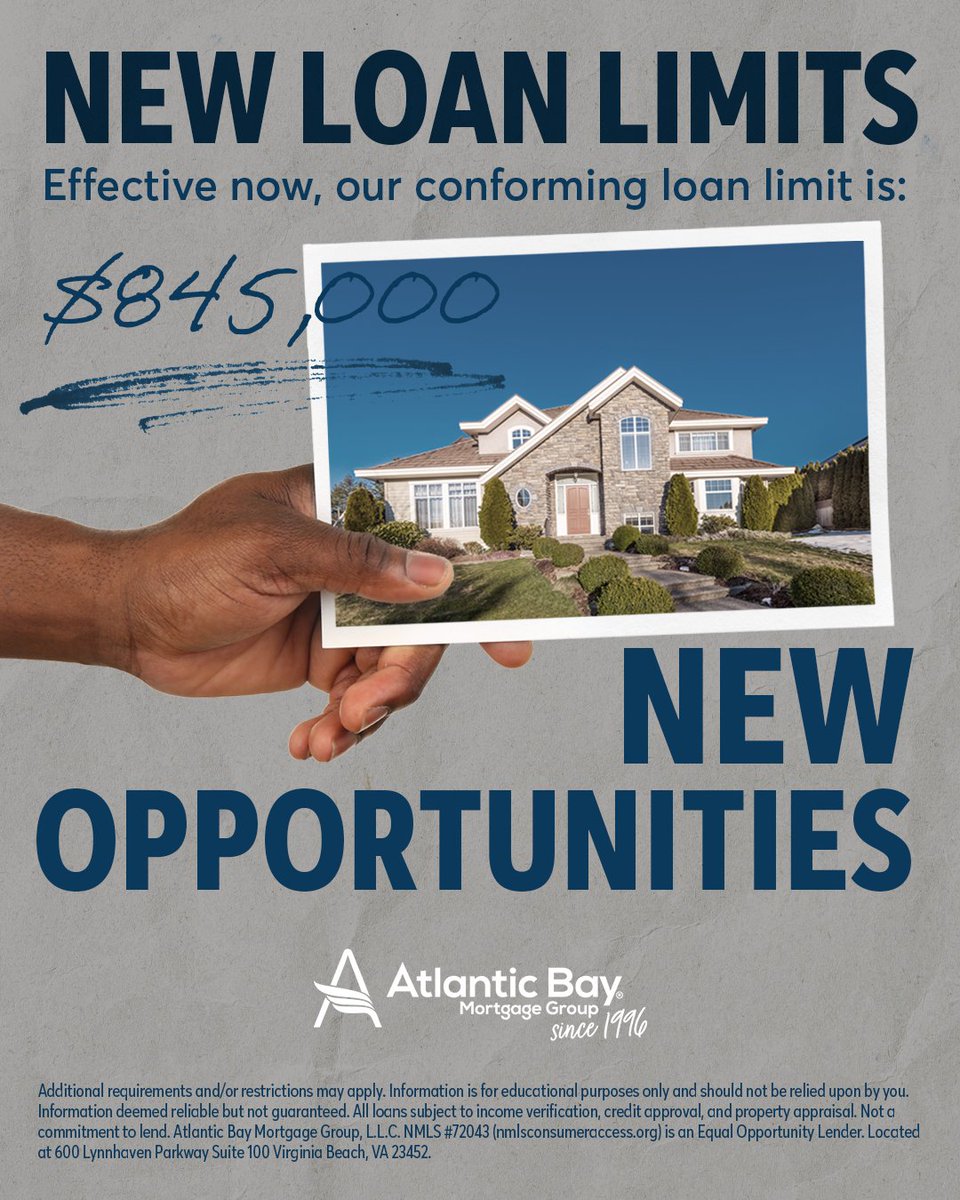 Randy328's tweet photo. Great news for conventional buyers! We’ve raised our one-unit conforming loan limit to $845,000 (up from $832,750)! We're getting ahead of the FHFA's official 2027 announcement so more buyers can enjoy the benefits of Freddie Mac/Fannie Mae conventional financing—without… https://t.co/UkzwfS2Rm0