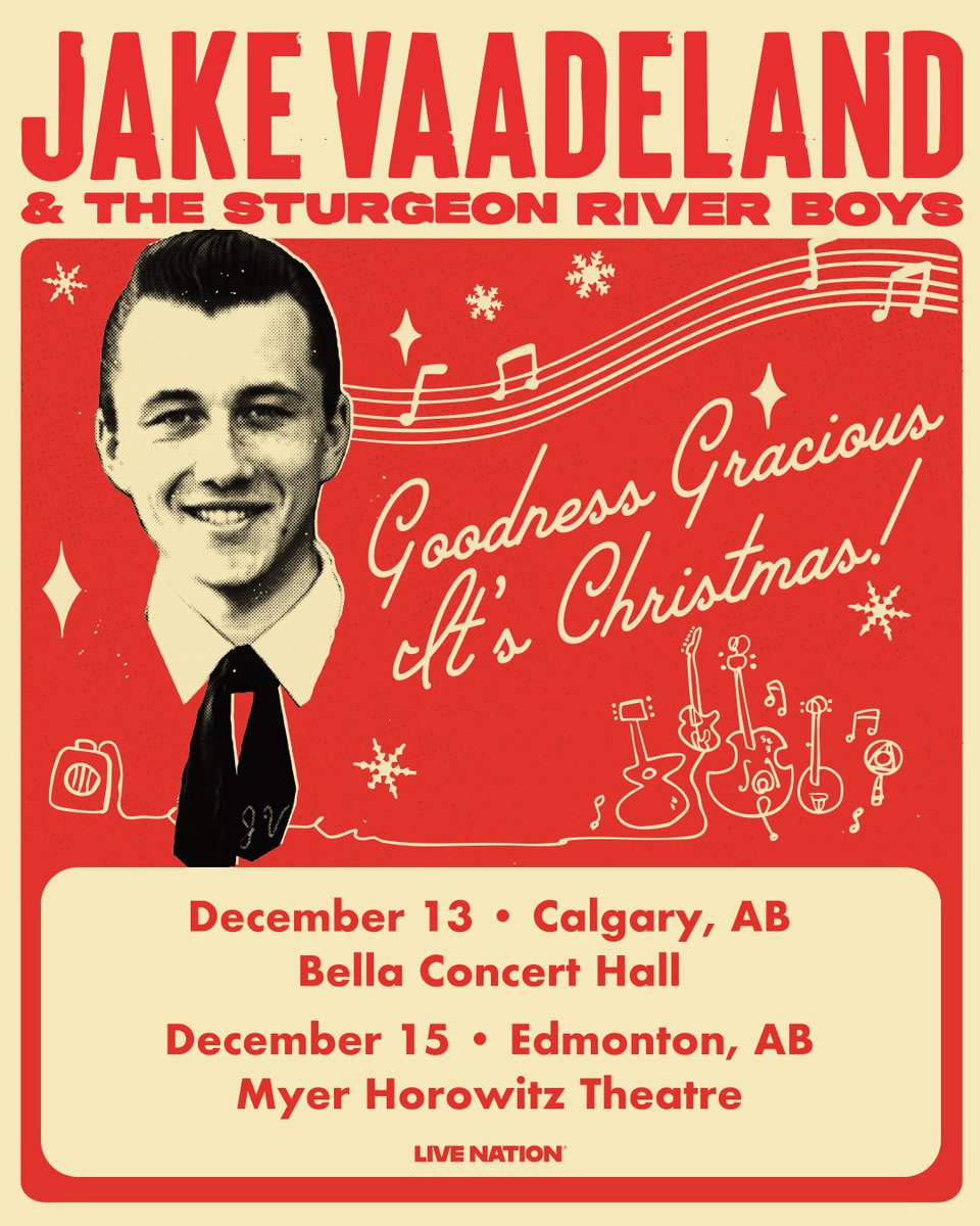 livenationwest's tweet photo. JUST ANNOUNCED: Jake Vaadeland &amp; The Sturgeon River Boys are coming to Calgary and Edmonton this December. 

Tickets go on sale Wednesday at 10am. https://t.co/KwQBjgLvdx https://t.co/B9o82vE4LQ