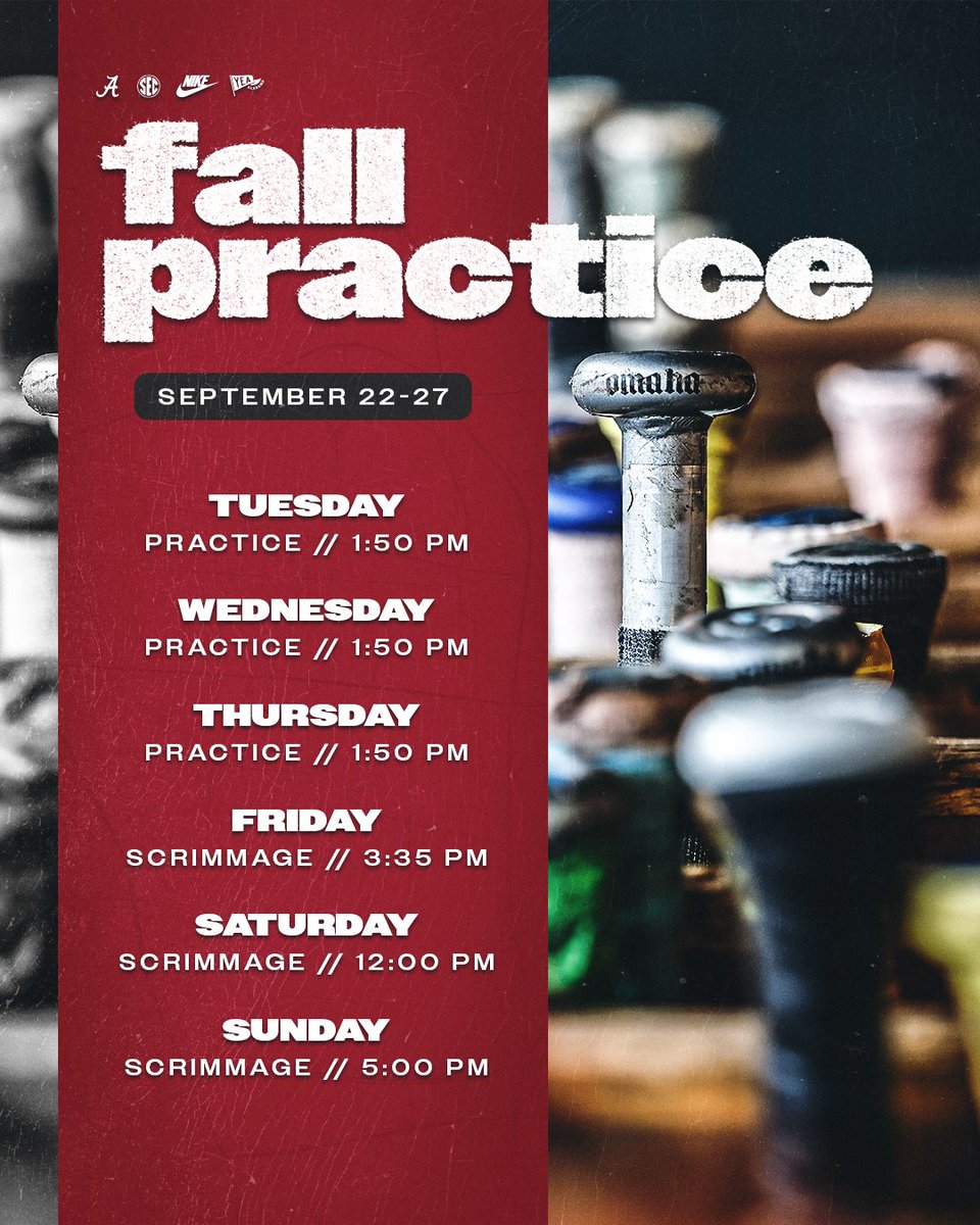 AlabamaBSB's tweet photo. Back to work on Tuesday.

🔗: https://t.co/VubiNWTfZQ

#RollTide https://t.co/zL8HmOW8Dl