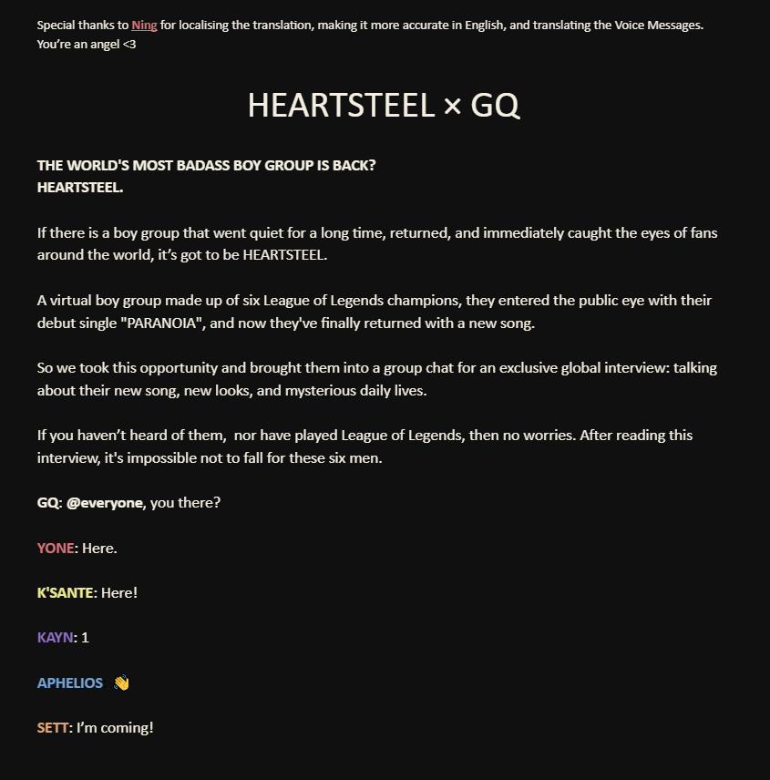 mooncakephel's tweet photo. HEARTSTEEL GQ interview Localised Translation

💜💙💚💛🧡❤️ https://t.co/6EeXm73xbX